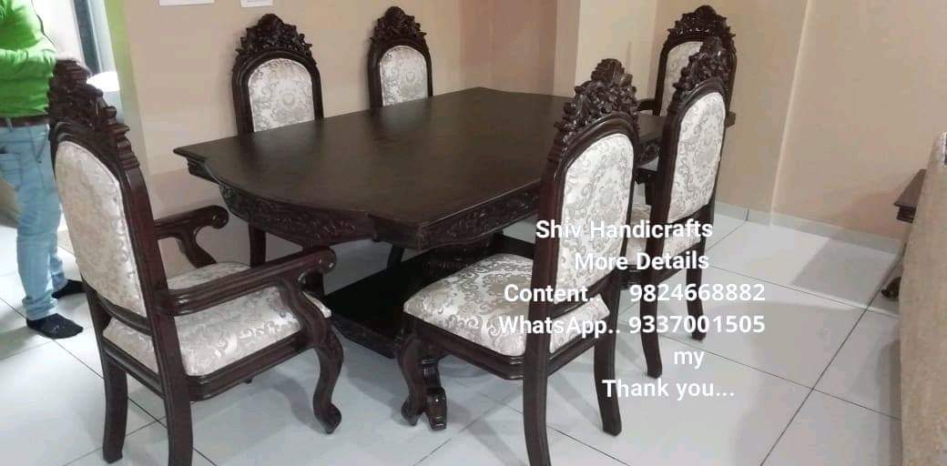 Wooden Carved Dining Table - 6 Seater